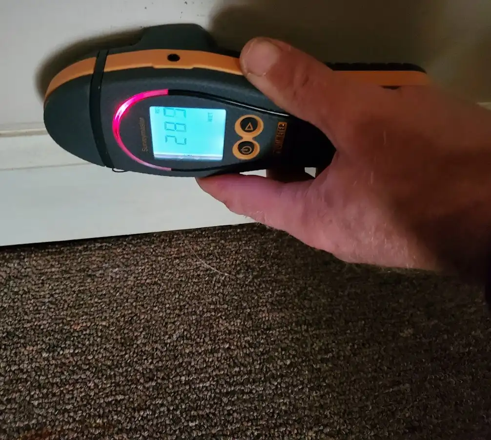Moisture detection at baseboard during Sewage Cleanup & Sanitation in Platteville